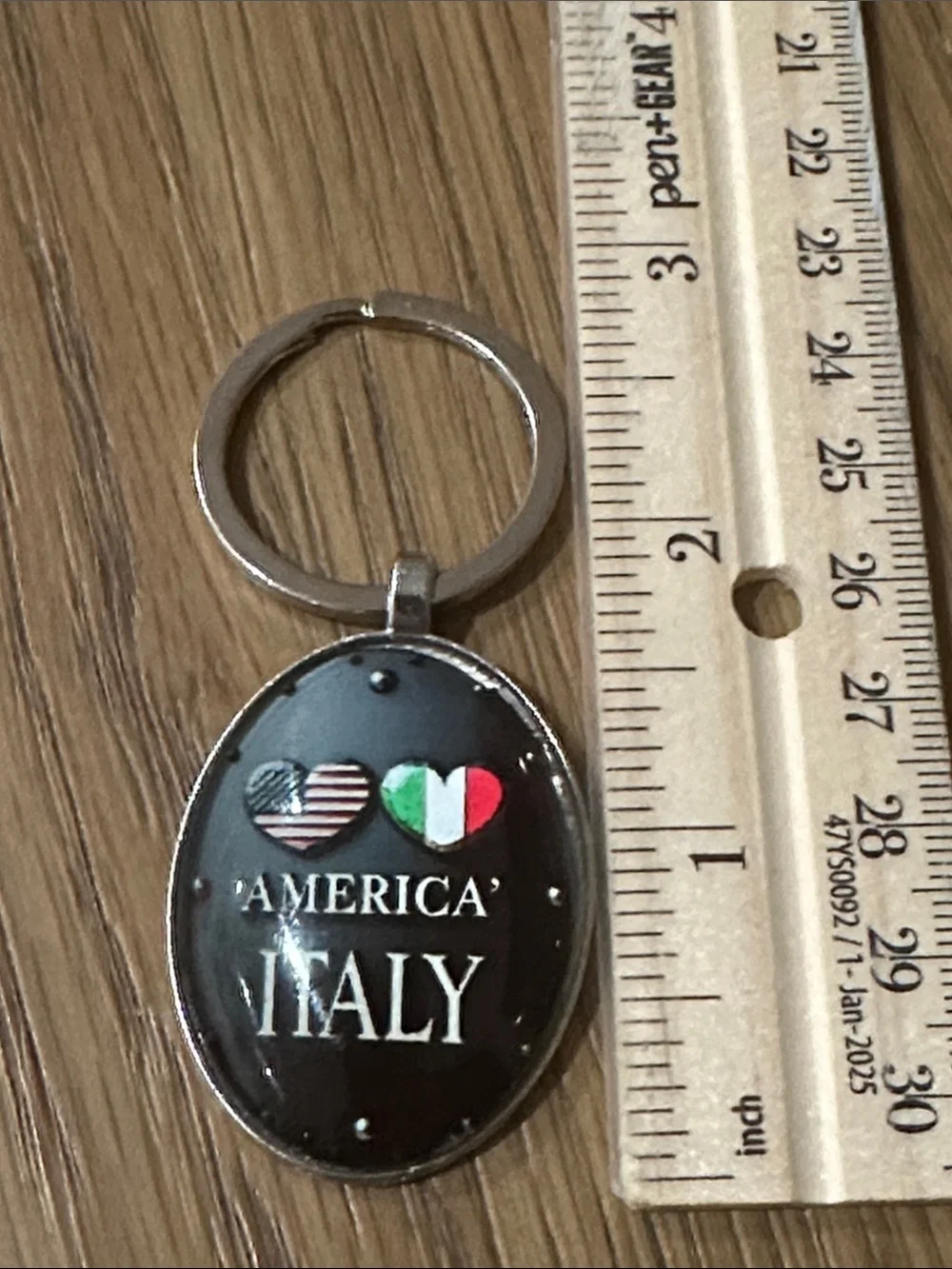 America Italy Heart Flag Keychain - Black